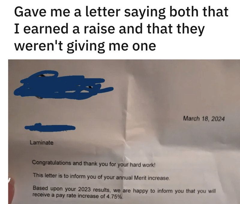 A disappointed employee shared a photo of a letter from the HR.