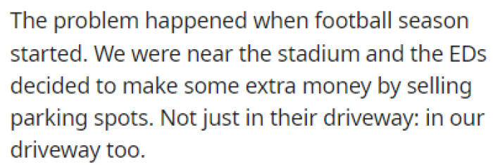 OP and Their Friends Started Selling Parking Spots When Football Season Started