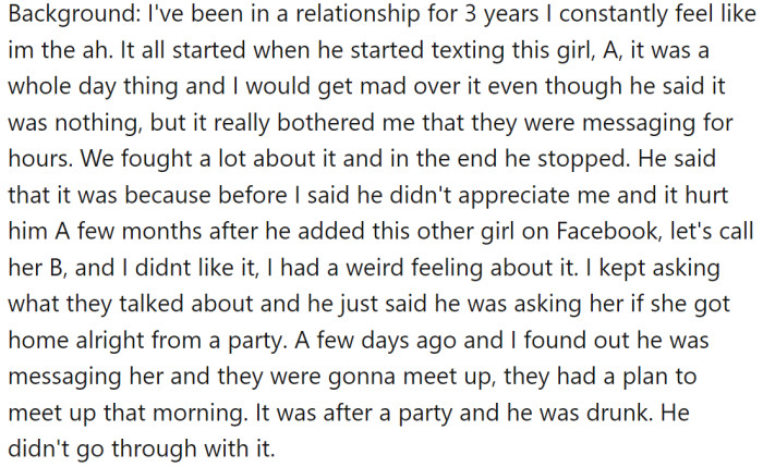 OP has been in a relationship for three years and is constantly feeling like she's a bad person