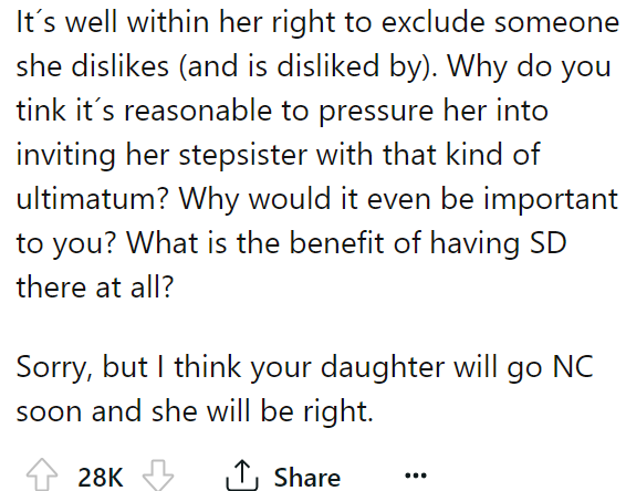 They were also curious why the OP insisted she invite her stepsister