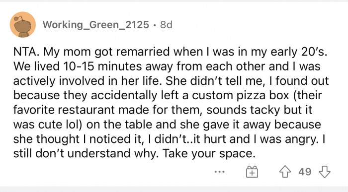 The first comment explains a scenario from their own life and also states that OP is NTA.