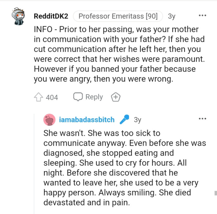 The OP's mother was too sick to even communicate