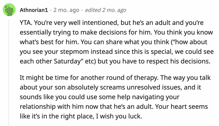 She should have told him why she felt he should attend the party instead of spending time with her. She went about it the wrong way when she took his opportunity to choose.