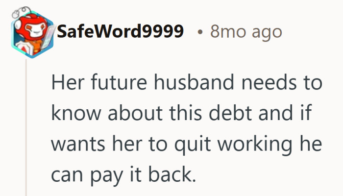 A marriage changes a lot of things, but unpaid debt is not one of them.