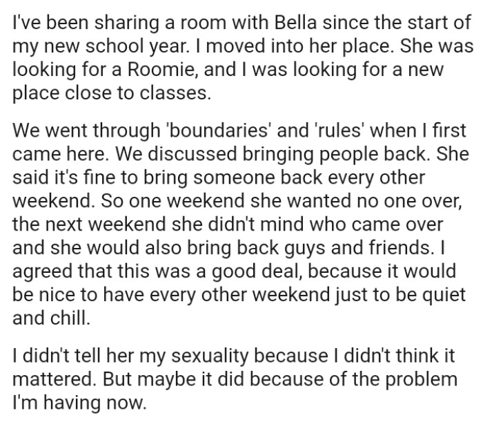 The OP and her roommate went through 'boundaries' and 'rules' when she first arrived