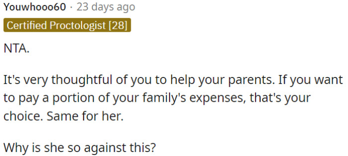 OP's admirable willingness to support his parents is praiseworthy, and how OP decides to use his resources should be entirely up to him.