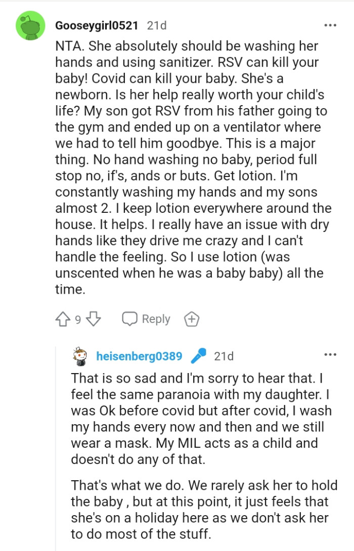 OP's MIL should be washing her hands and using sanitizer as well