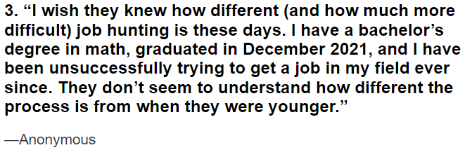 Boomers underestimate the changes in the job market since their time.