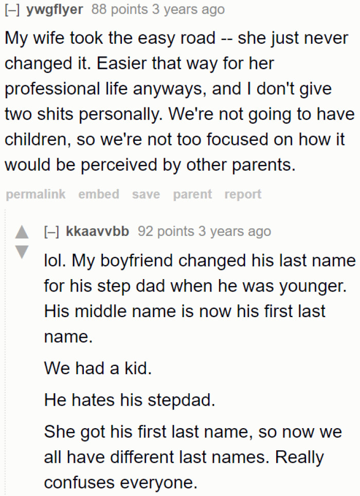 Some married women opted not to use their husbands' surnames.