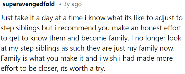 Family is what you create; OP should make more effort to bond with them.