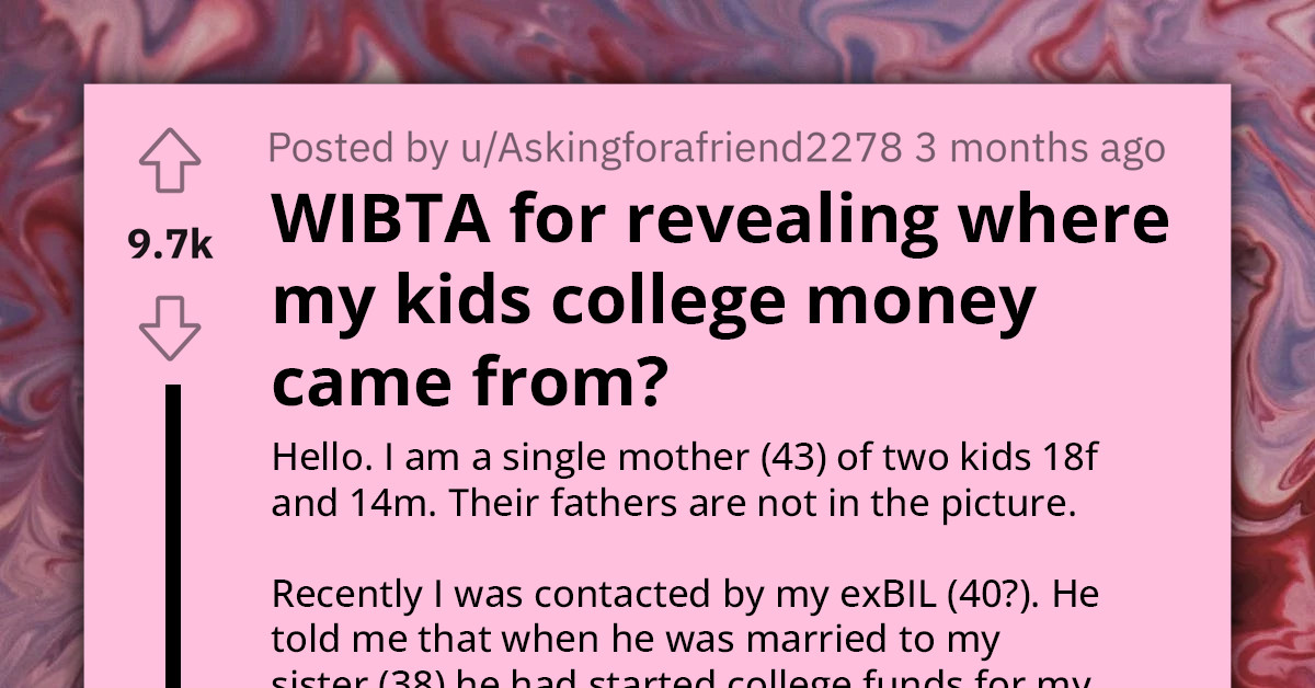 Single Mom of Two Ponders Telling Her Siblings Who the Anonymous Donor Was for Her Kids' College Funds, but It Would Hurt Her Sister