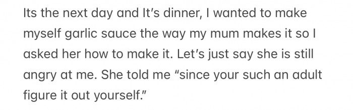 OP's mother was still upset over the whole ordeal the next day.