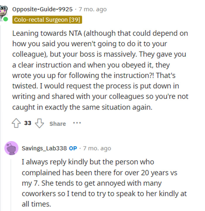 People were basing their answers on how the demeanor of the conversation would have unfolded, as that would likely play a significant role in people's verdicts.