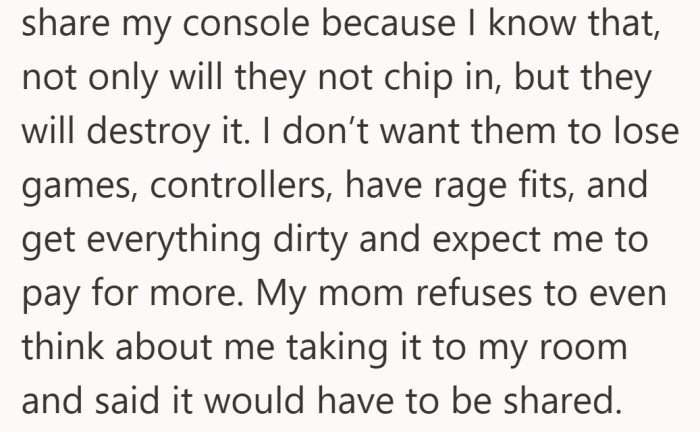 He is not worried about sharing once. He is worried about being responsible for every mistake after.