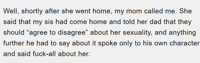 Her sister went home and took her advice regarding her dad.