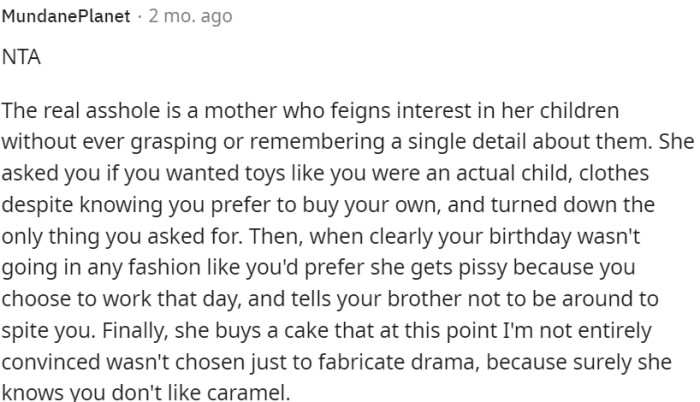 A mother who lacks genuine interest and understanding of her children.