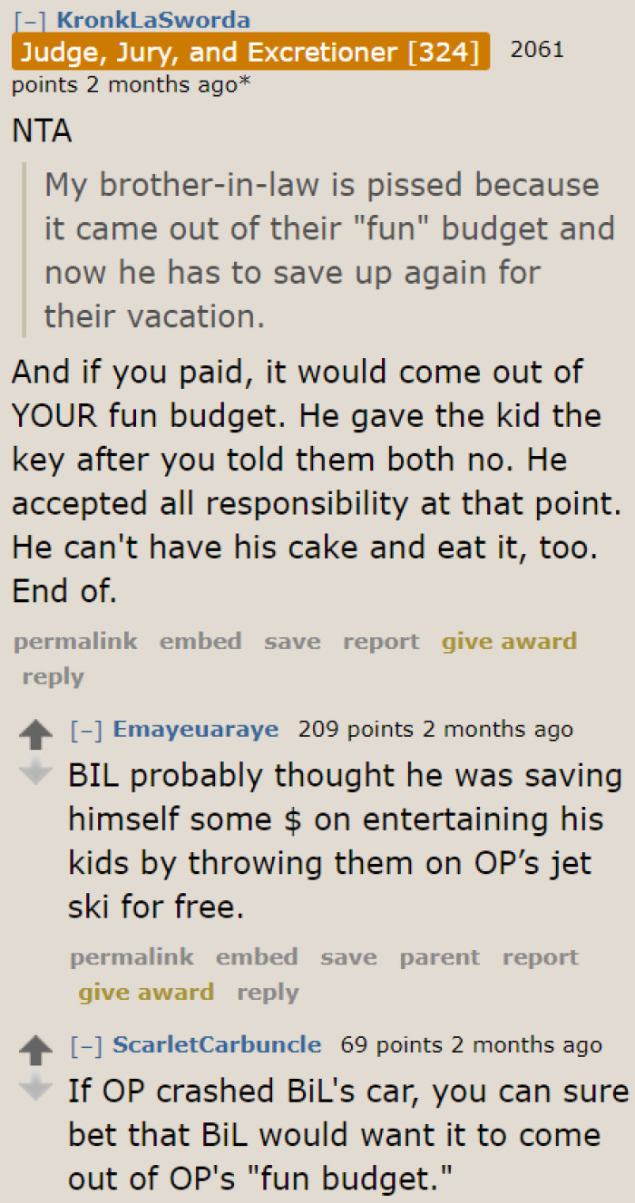 It was all the brother-in-law's responsibility the moment he allowed his son to ride the PWC.