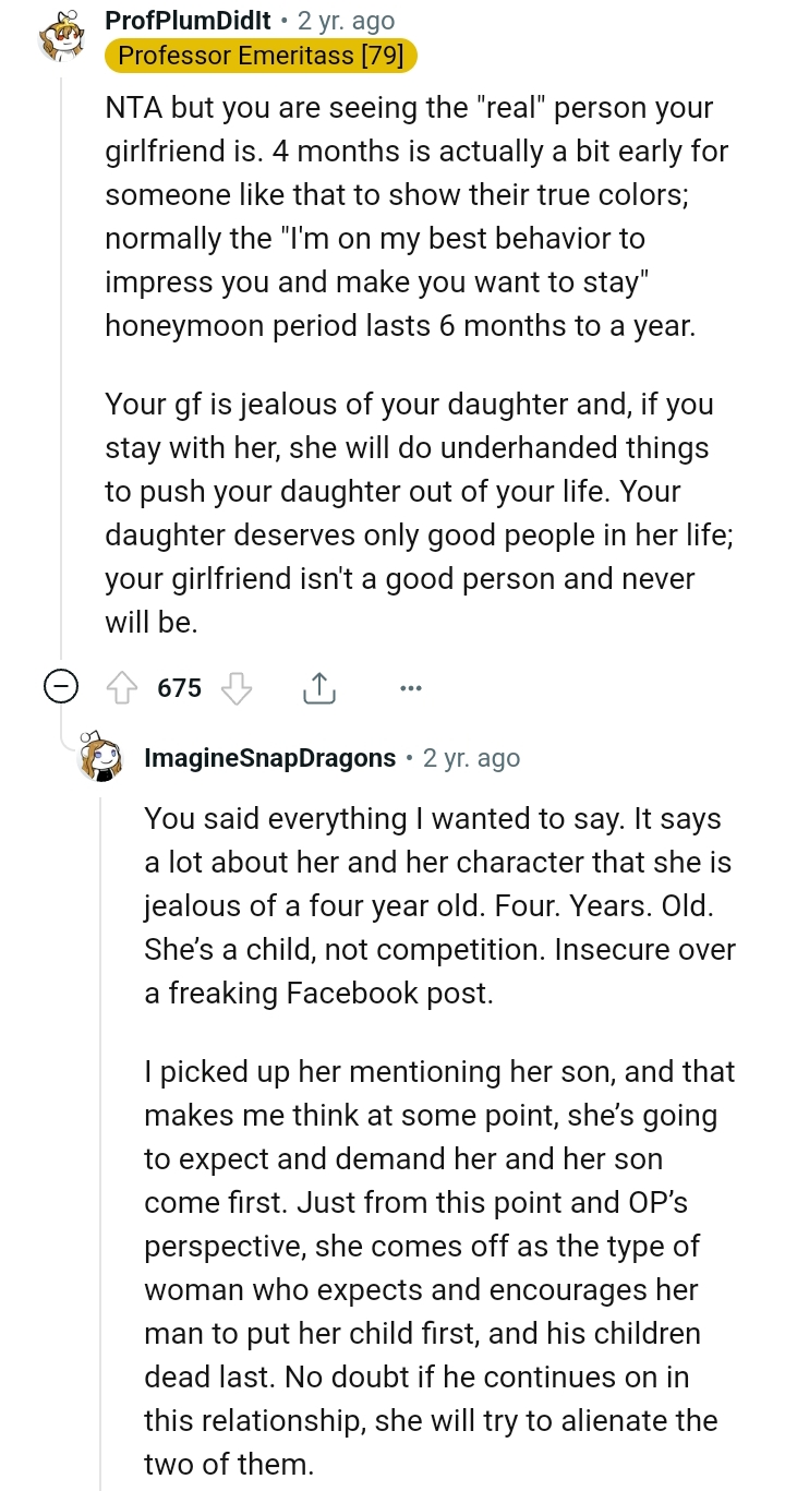 OP's daughter deserves only good people in her life