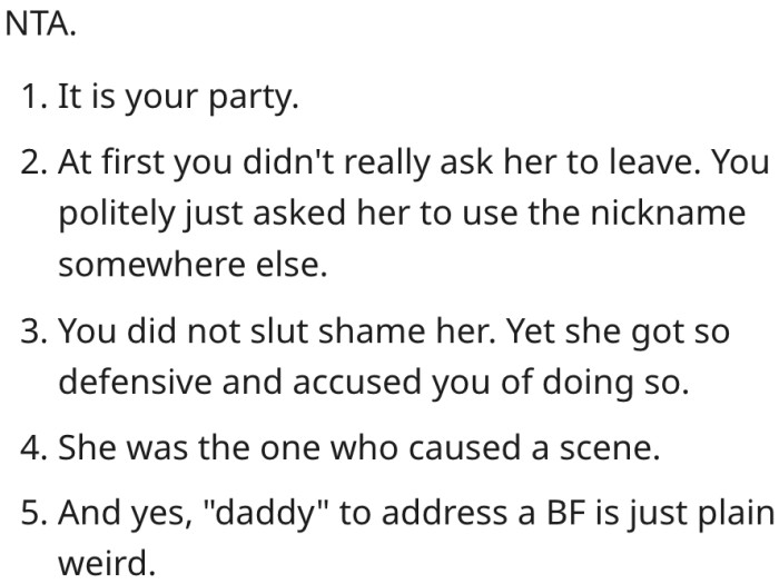 11. There are five reasons why she is not the a-hole.