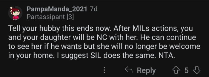 OP should go NC with the MIL.