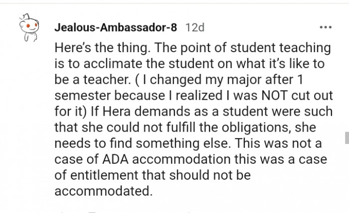 This was a case of entitlement that should not be accommodated