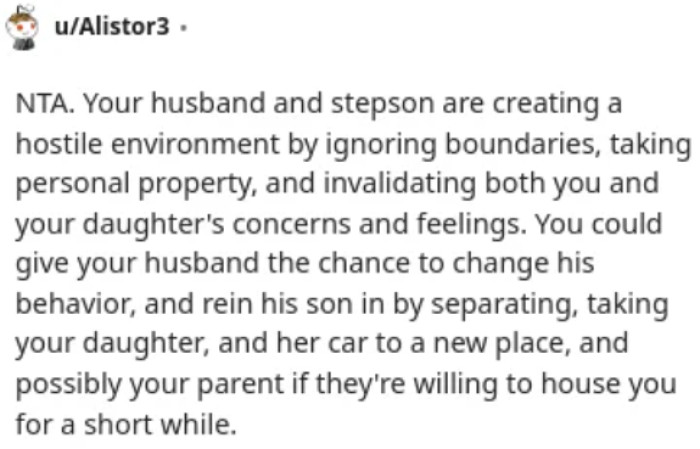 She can't allow the stepfamily to overstep their boundaries.