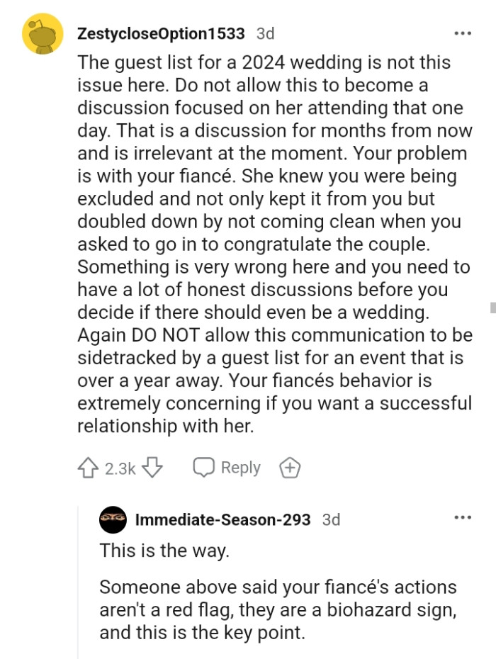 The problem here is with the OP's fiancée