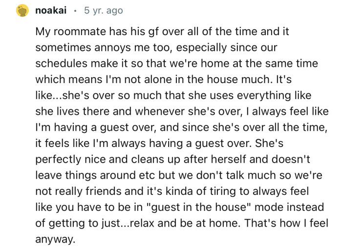 OP isn’t the only one who feels that way about having their roommate's SO over