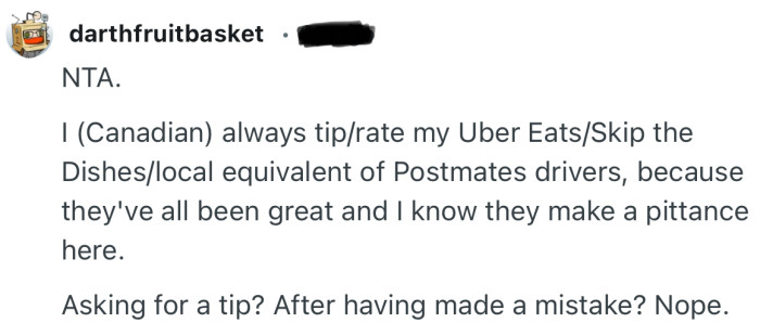 “Asking for a tip? After having made a mistake? Nope.”