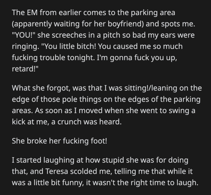 OP was laughing at the ridiculousness of it all when Lois began accusing her of assault.