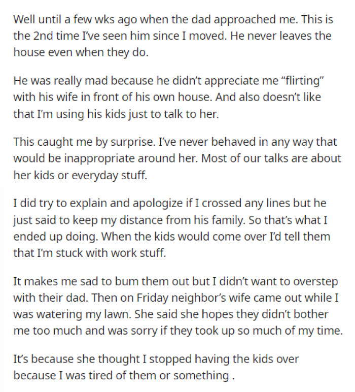 Then this is when everything changed, but OP was respectful and did as the dad said but of course the wife would notice.