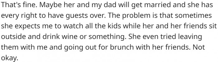 But his new girlfriend is much younger and has friends over. And those friends have kids