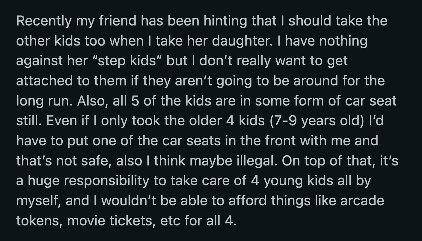 OP has no idea how she could tell her best friend that she doesn't want to bring her stepkids on the annual trip.