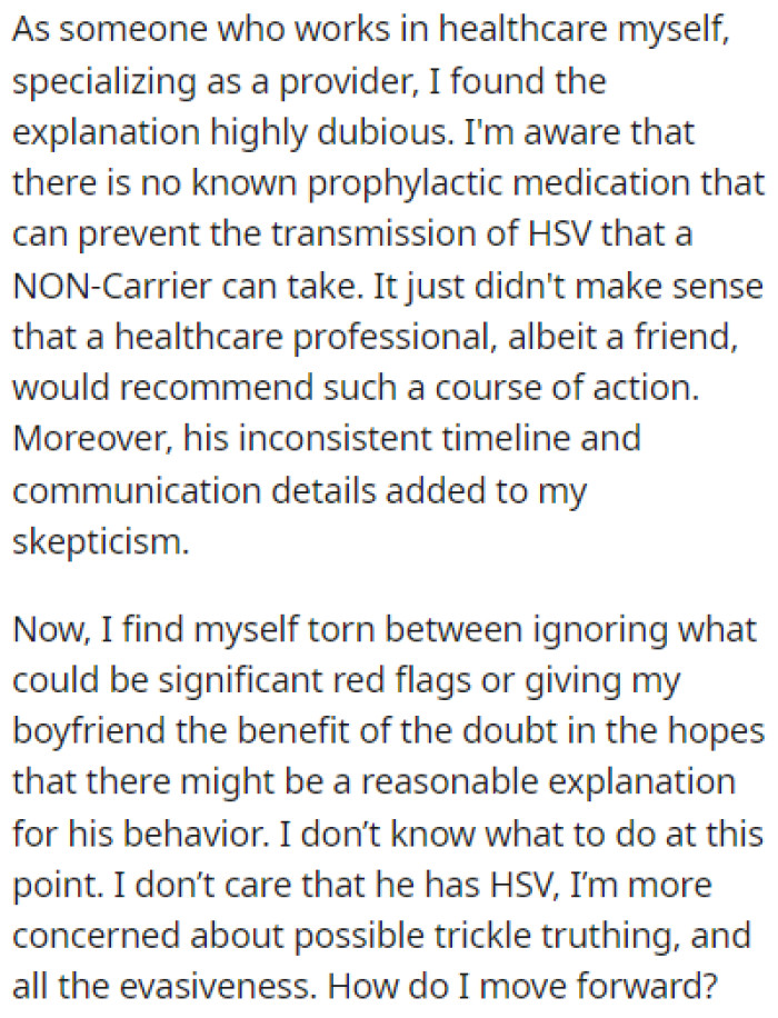 OP isn't sure how she should move forward with this