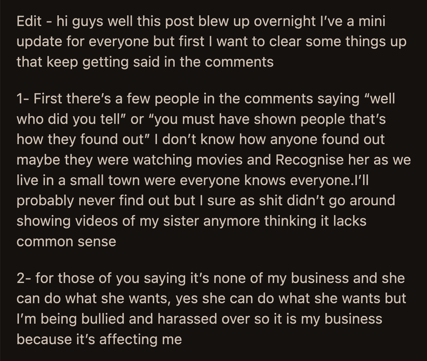 OP explained a few more things in her update.