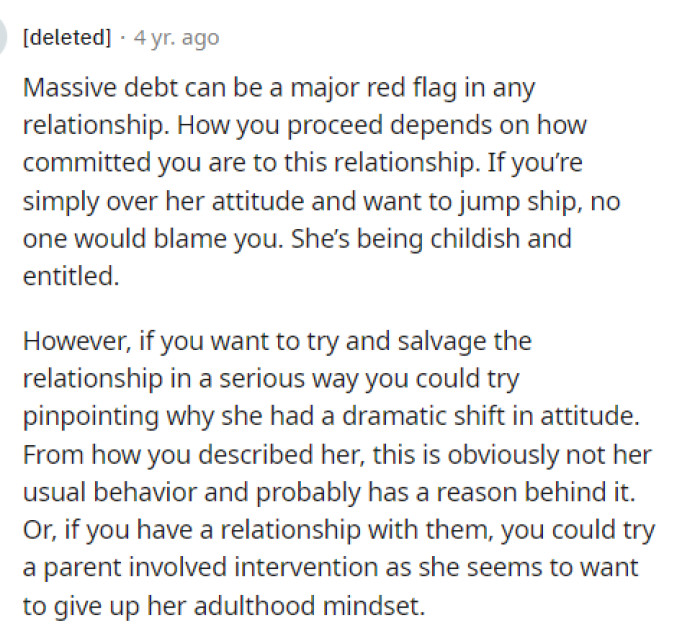 People came to the comments to talk about just how irresponsible OP's girlfriend seems and explain the negative effects of having that much debt.