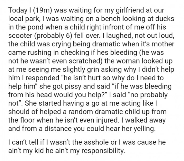 If he was bleeding from his head would you help?