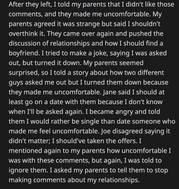 When Jane & Joe visited the following week, OP's parents pulled them aside to discuss what they had been doing, and the duo agreed to stop