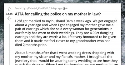 Bride Calls The Police On Her MIL For Stealing Her Priceless Heirloom Earrings On Her Wedding Day