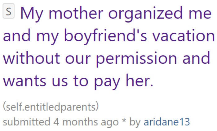 The OP is upset because their mom not only reserved a hotel that exceeds their budget but also anticipates being reimbursed.