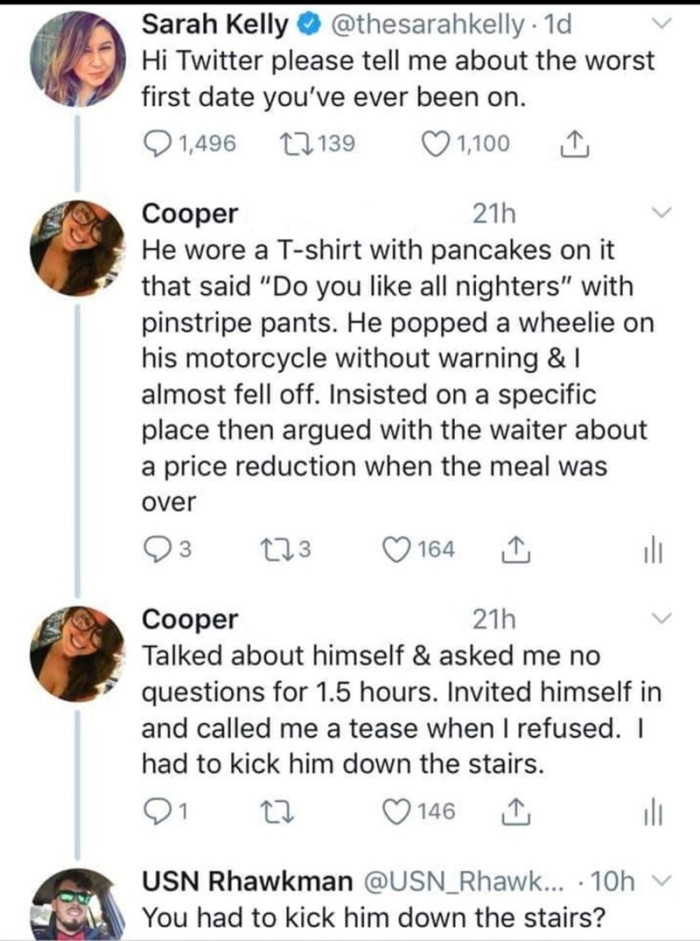 1. I had to kick him down the stairs