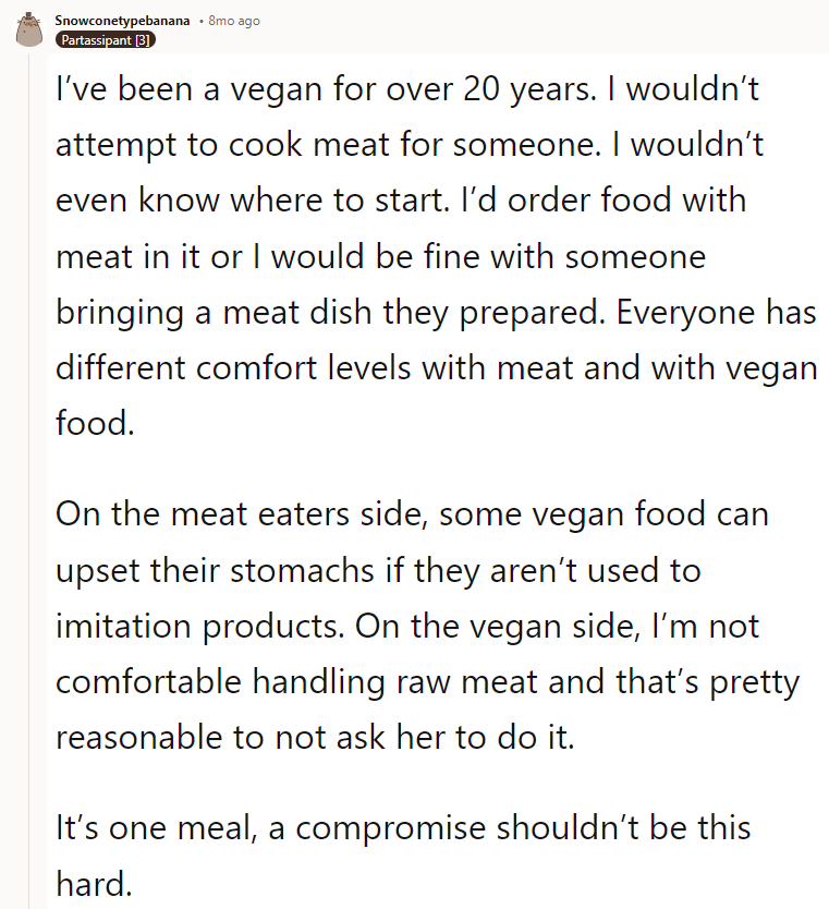 People are so weird about food. They act like they'll die if they miss meat or cheese in one meal.
