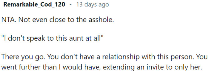 No relationship exists between OP and her aunt