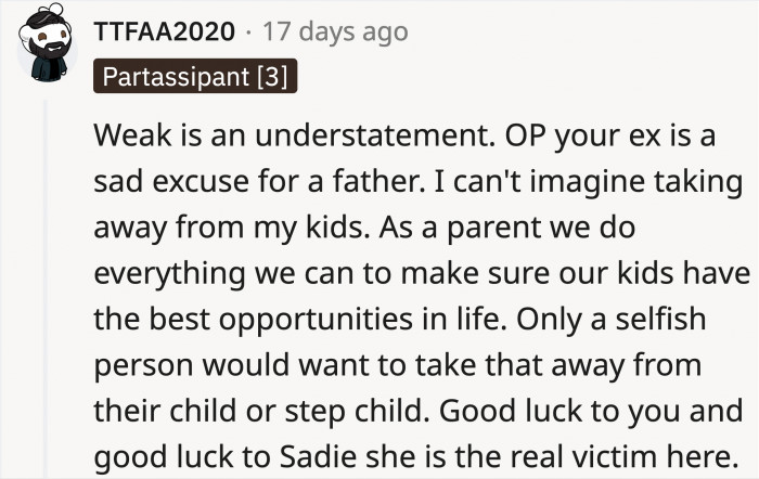 They call OP selfish but they don't really reflect on how much she protects Sadie