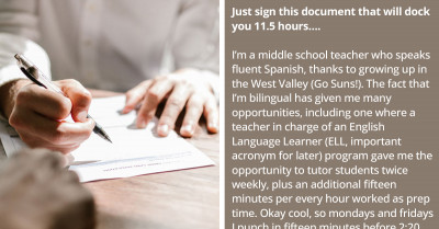 Teacher Brilliantly Fought Back After His Employer Pressured Him To Sign A Document That Would Reduce His Pay
