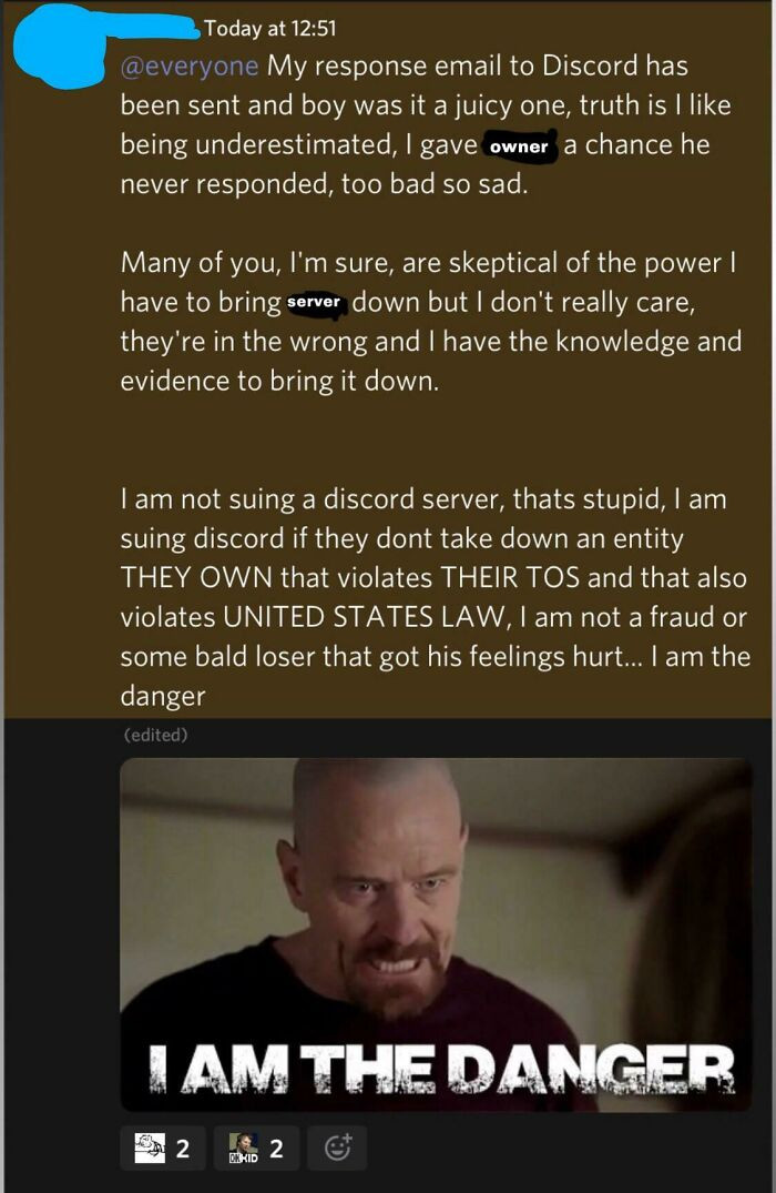 "17 Y/O Kid Thinks He Can Sue Discord After Being Banned From A Server For Being Annoying"