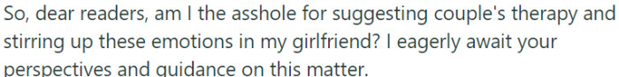 OP seeks guidance on whether suggesting a couple's therapy makes him the bad guy