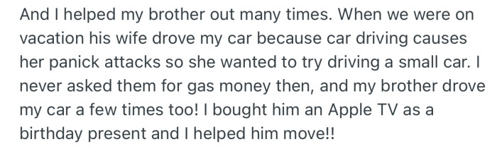 OP feels that he has also helped Seth too over the years, and shouldn’t be treated this way