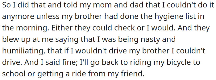 The OP tried to talk to his parents about the list, but they gave him an ultimatum.