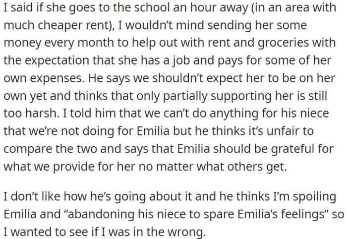 OP believes in equal treatment, but her husband prioritizes their niece.